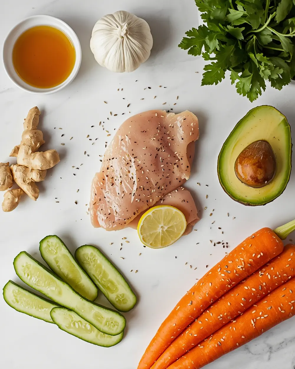 Ingredients for grilled chicken lettuce wraps