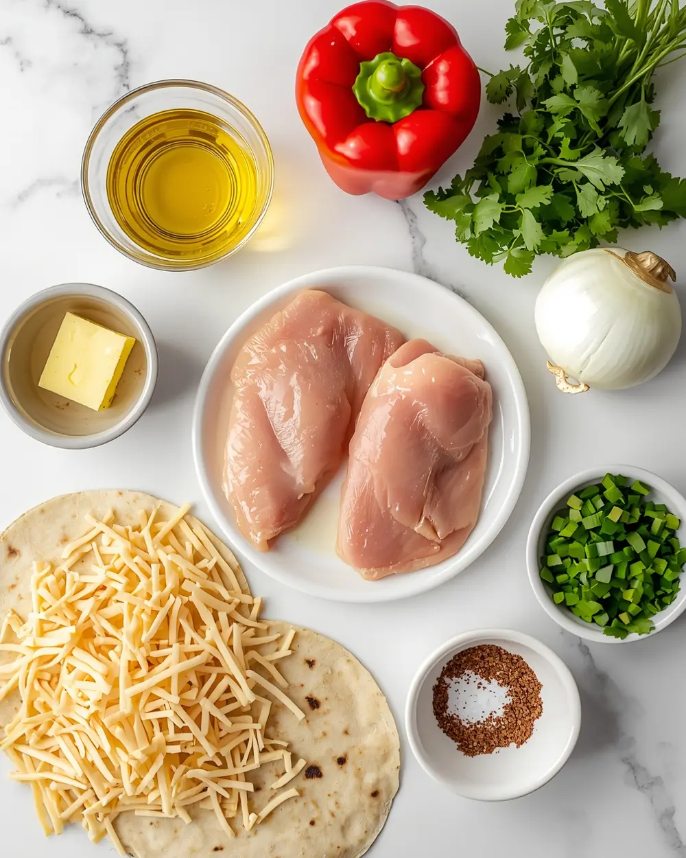 Ingredients for grilled chicken quesadillas