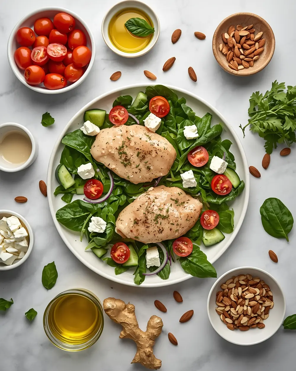 Ingredients for grilled chicken salad