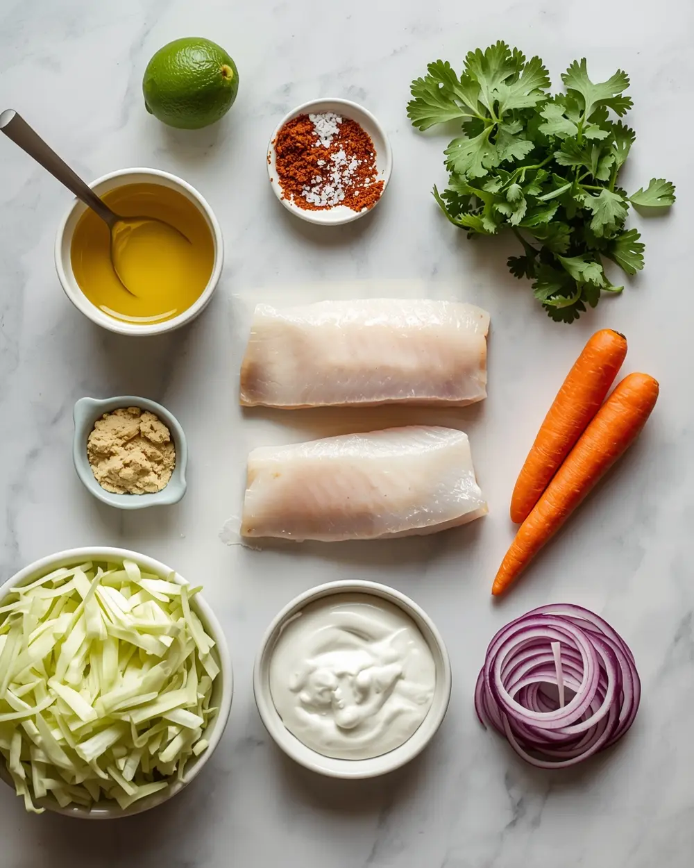 Ingredients for grilled fish tacos