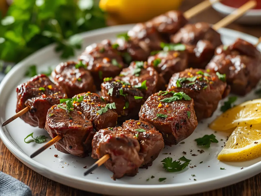 grilled lamb kebabs ready to serve