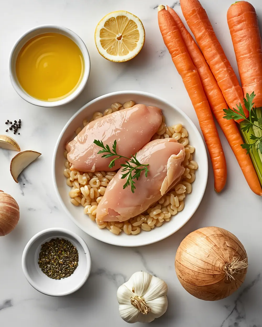 Ingredients for lemon chicken orzo soup