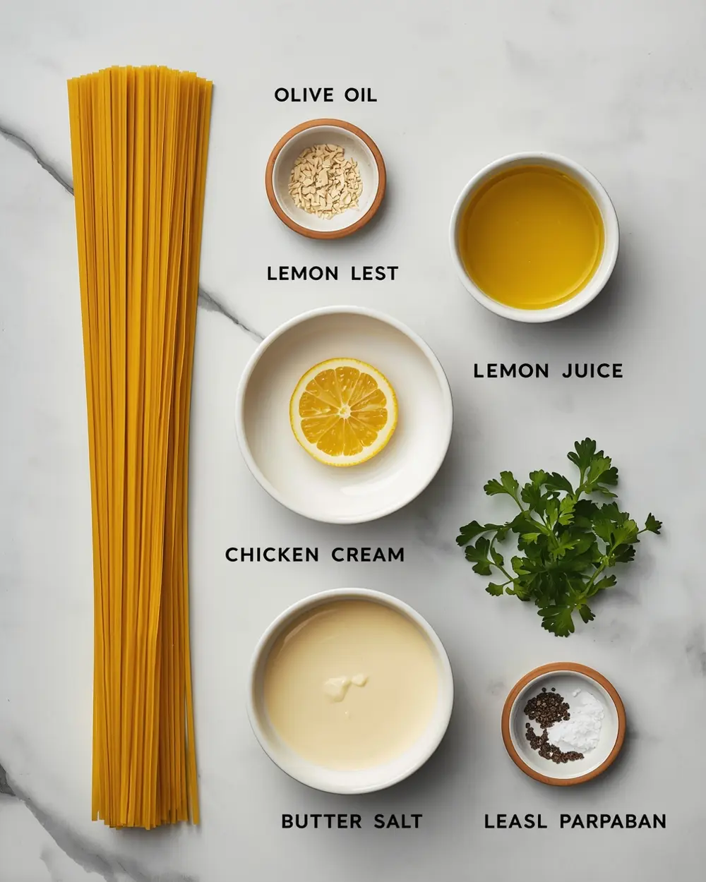 Ingredients for lemon garlic pasta
