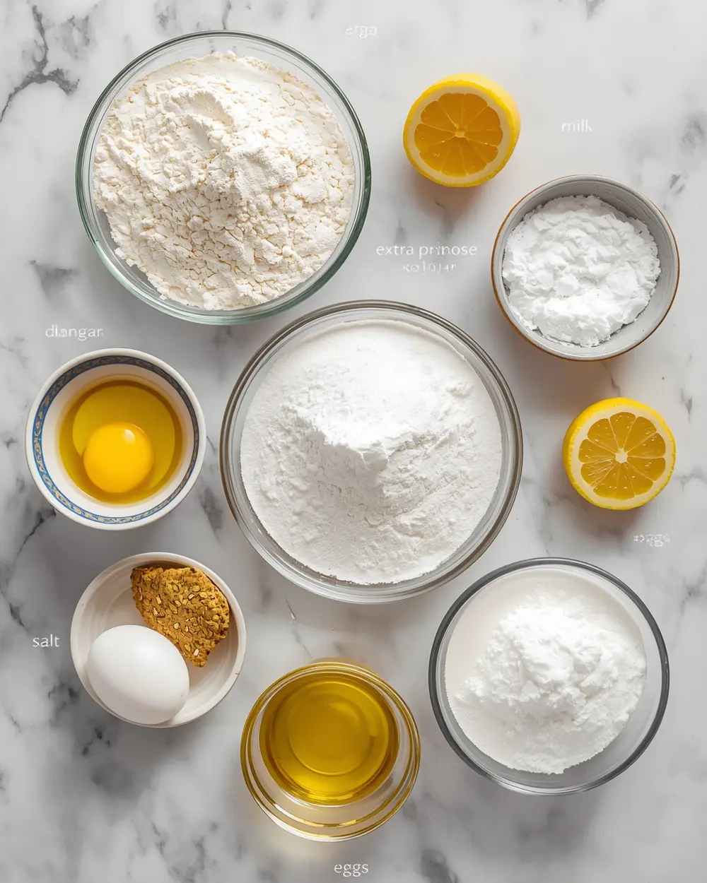 Ingredients for lemon olive oil cake
