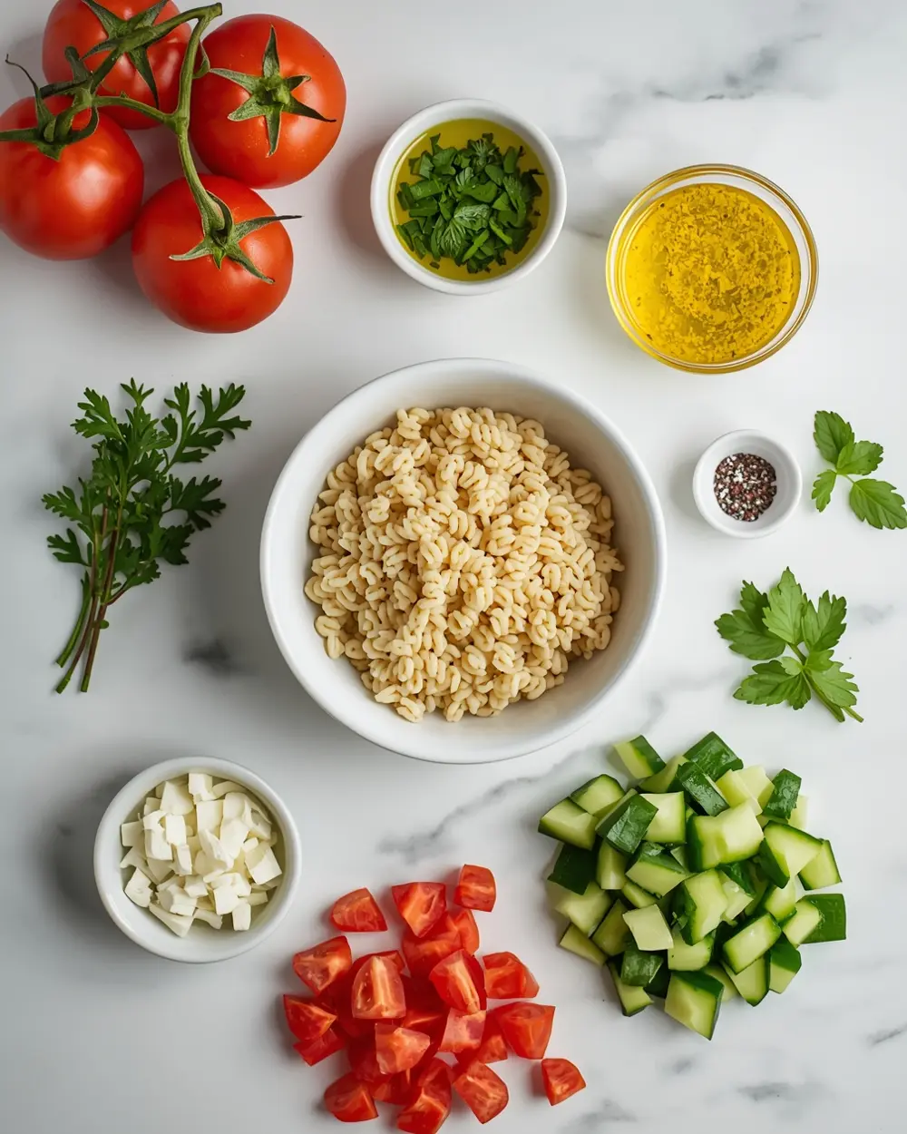 Ingredients for lemon orzo salad