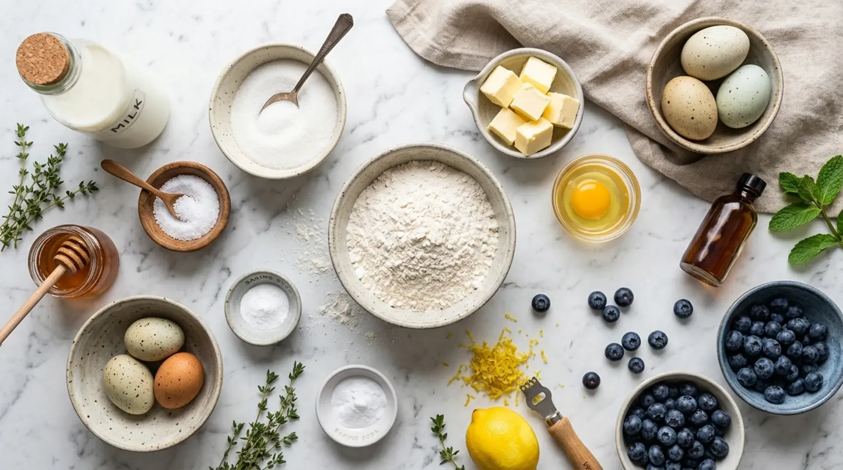 Ingredients for spring blueberry muffins