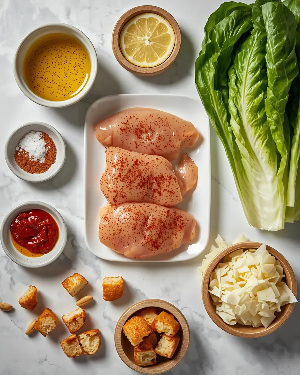 Ingredients for sheet pan chicken Caesar