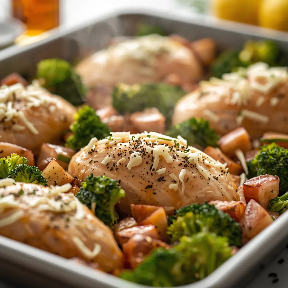 Cooking instructions for sheet pan chicken and broccoli