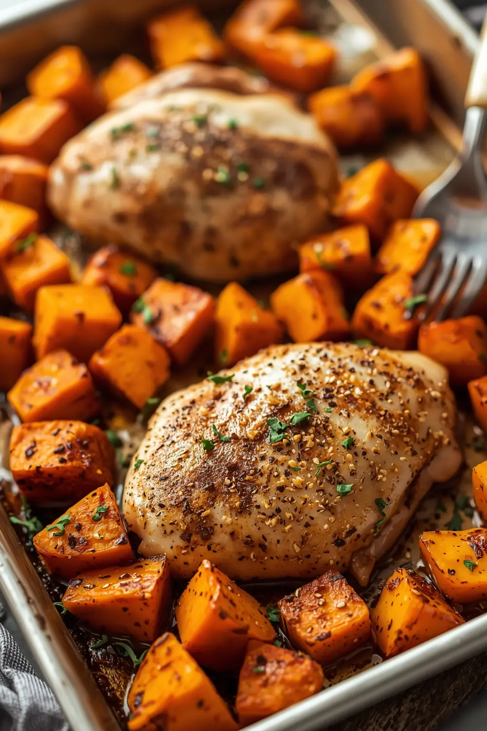 sheet pan chicken and sweet potatoes