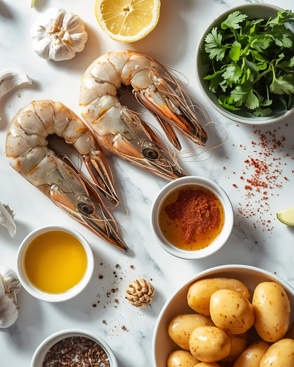 Ingredients for sheet pan garlic butter shrimp