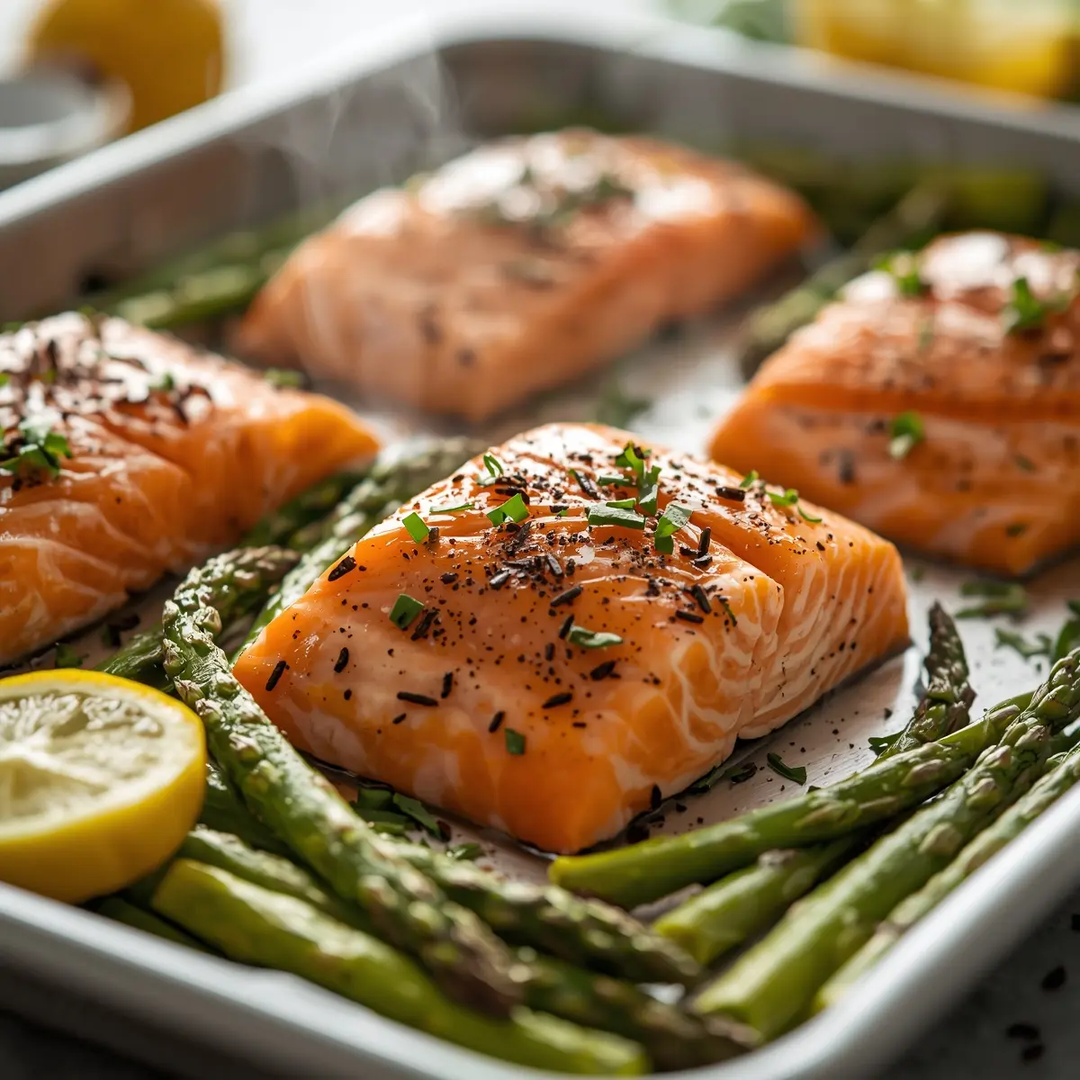 Cooking instructions for sheet pan salmon and asparagus