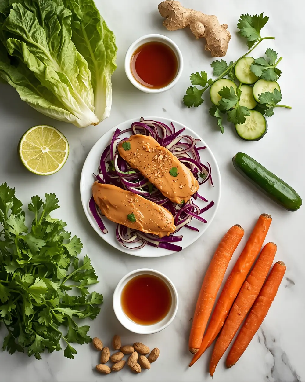 Ingredients for spring Thai chicken salad