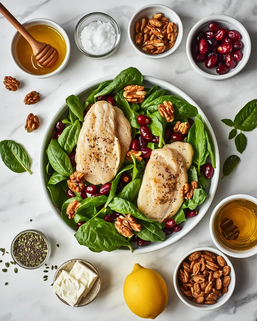 Ingredients for spring cranberry walnut salad
