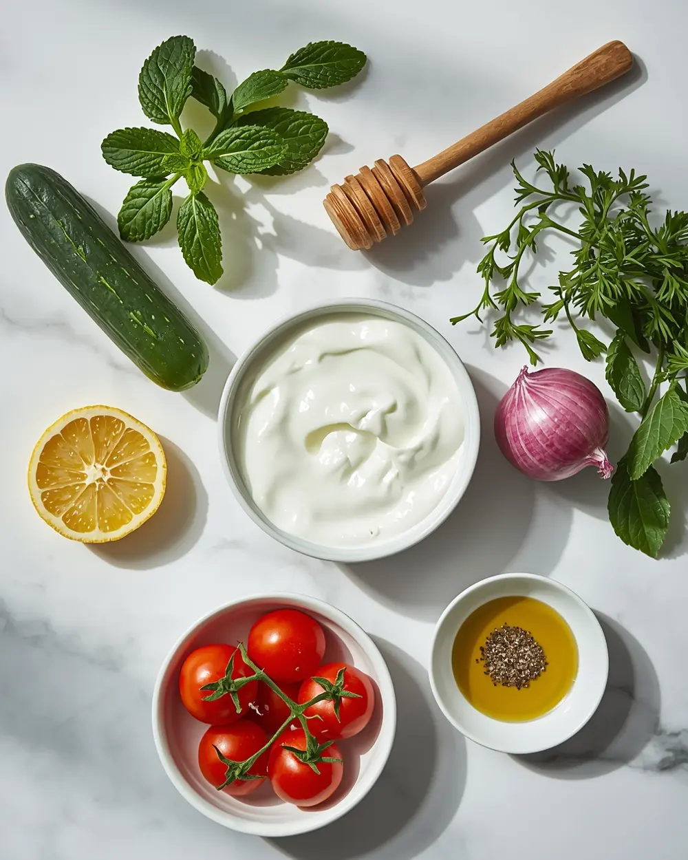 Ingredients for spring cucumber salad