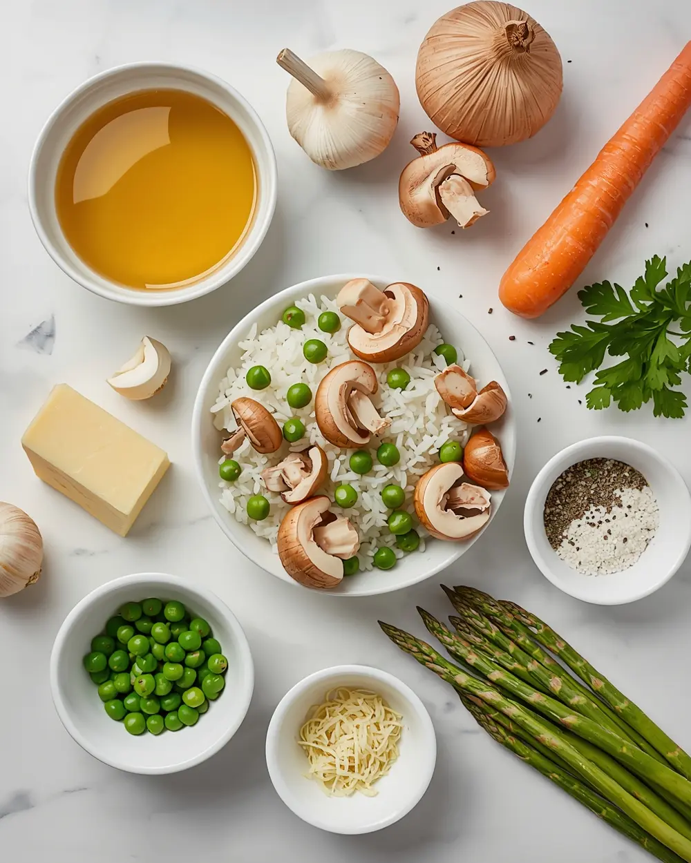 Ingredients for spring mushroom risotto