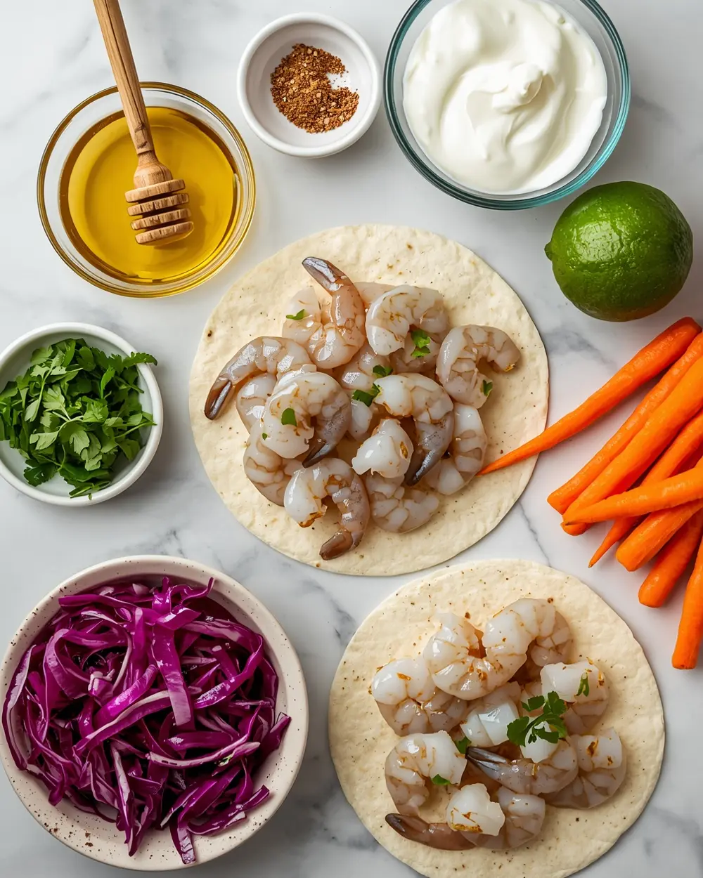 Ingredients for spring shrimp tacos