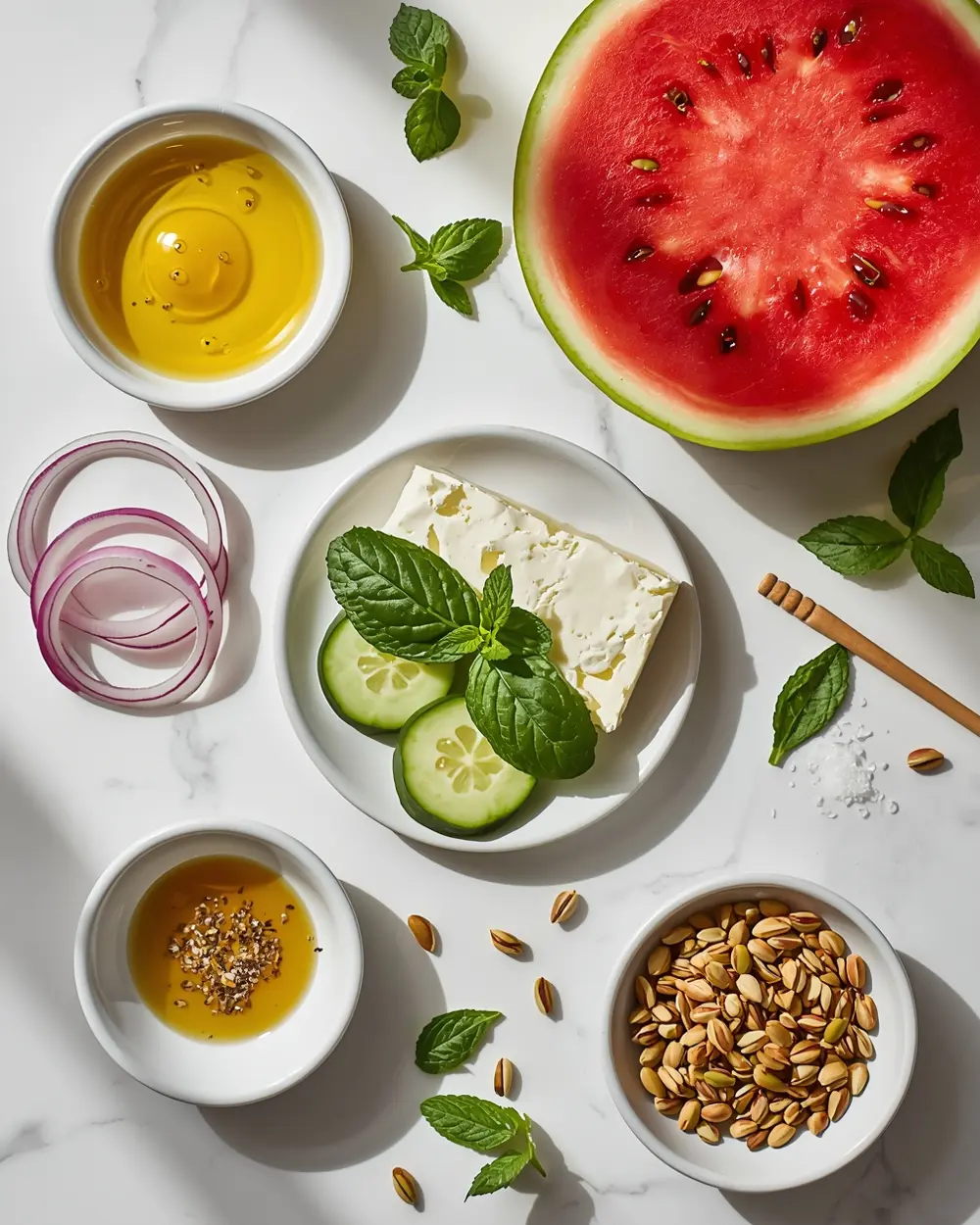Ingredients for spring watermelon salad