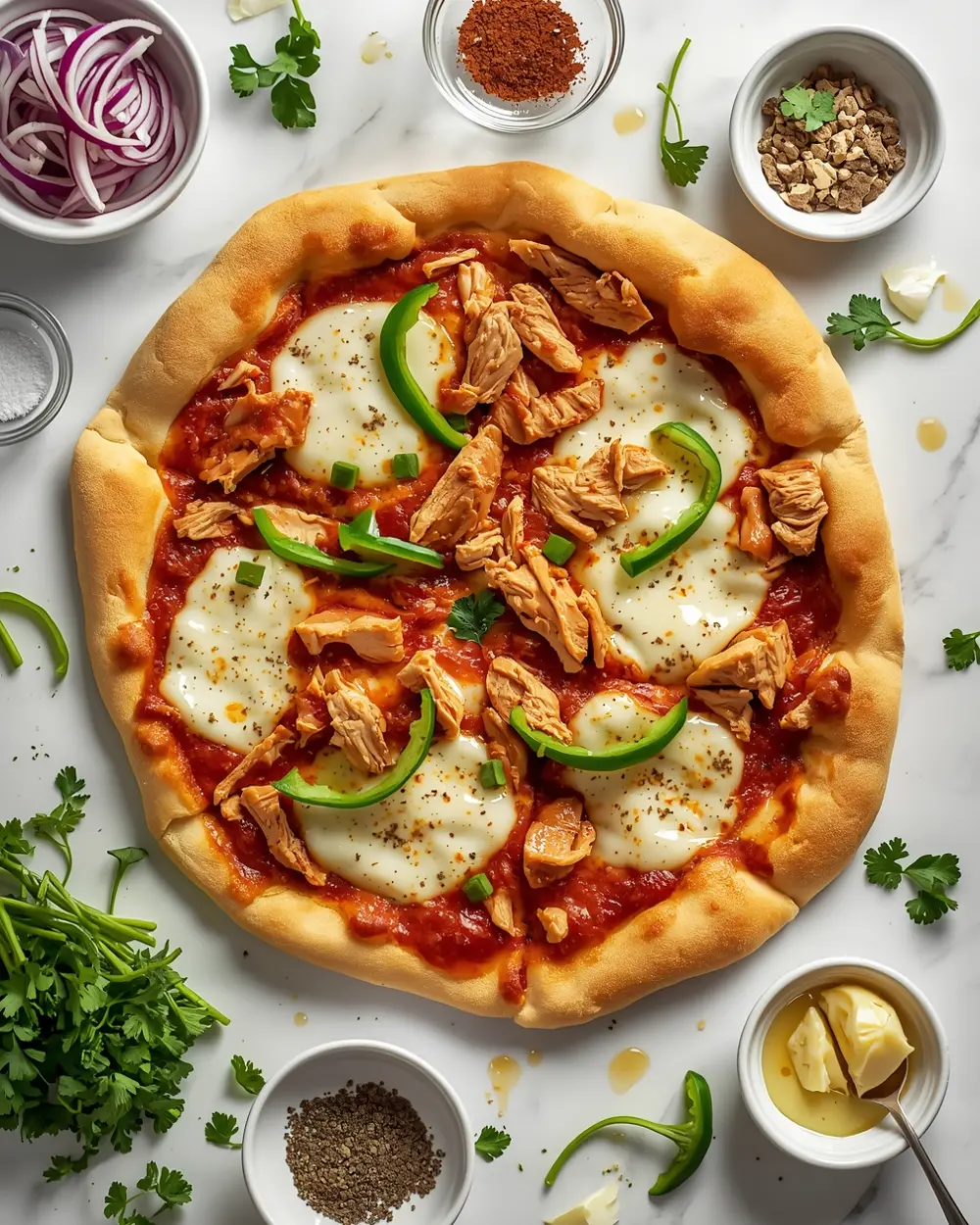 Ingredients for BBQ chicken pizza grilled