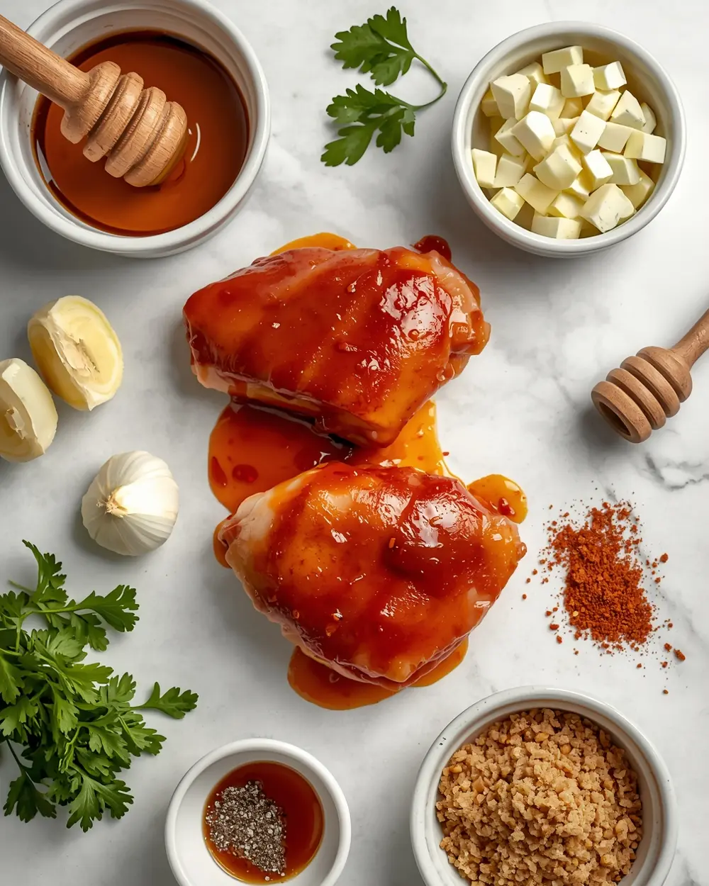 Ingredients for BBQ chicken thighs sticky