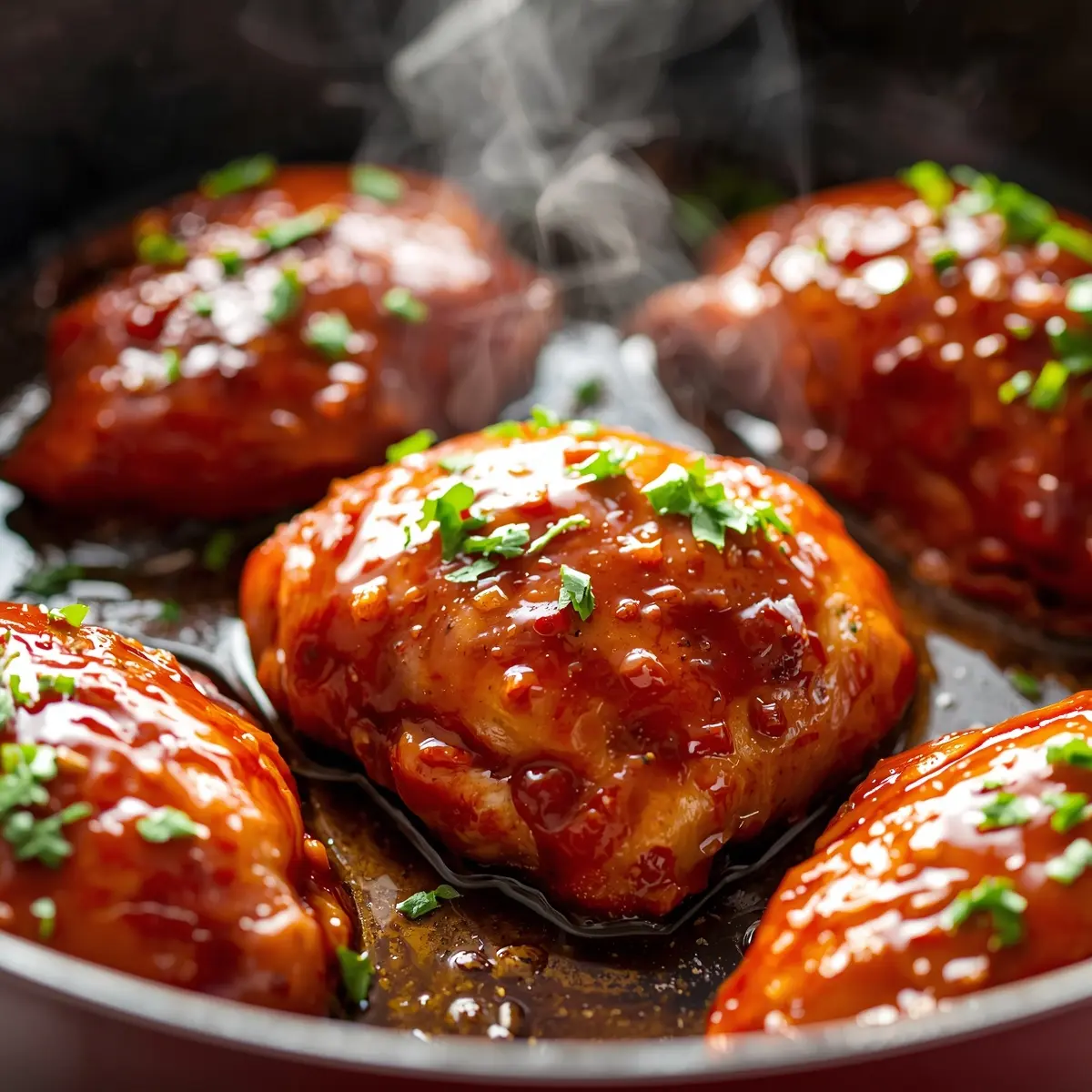 Cooking instructions for BBQ chicken thighs sticky