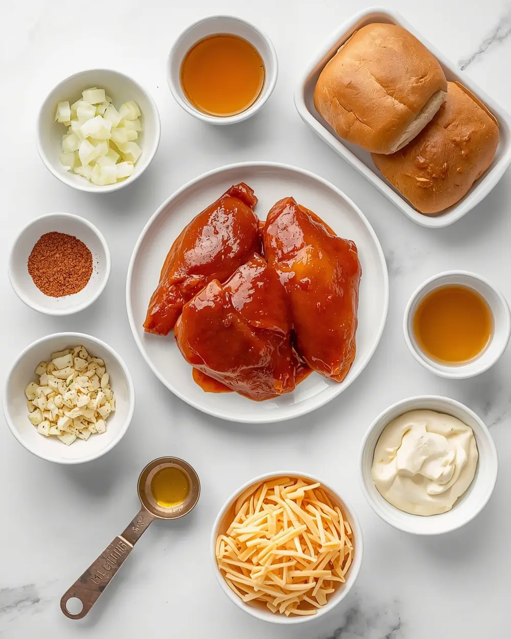Ingredients for BBQ pulled chicken sandwich