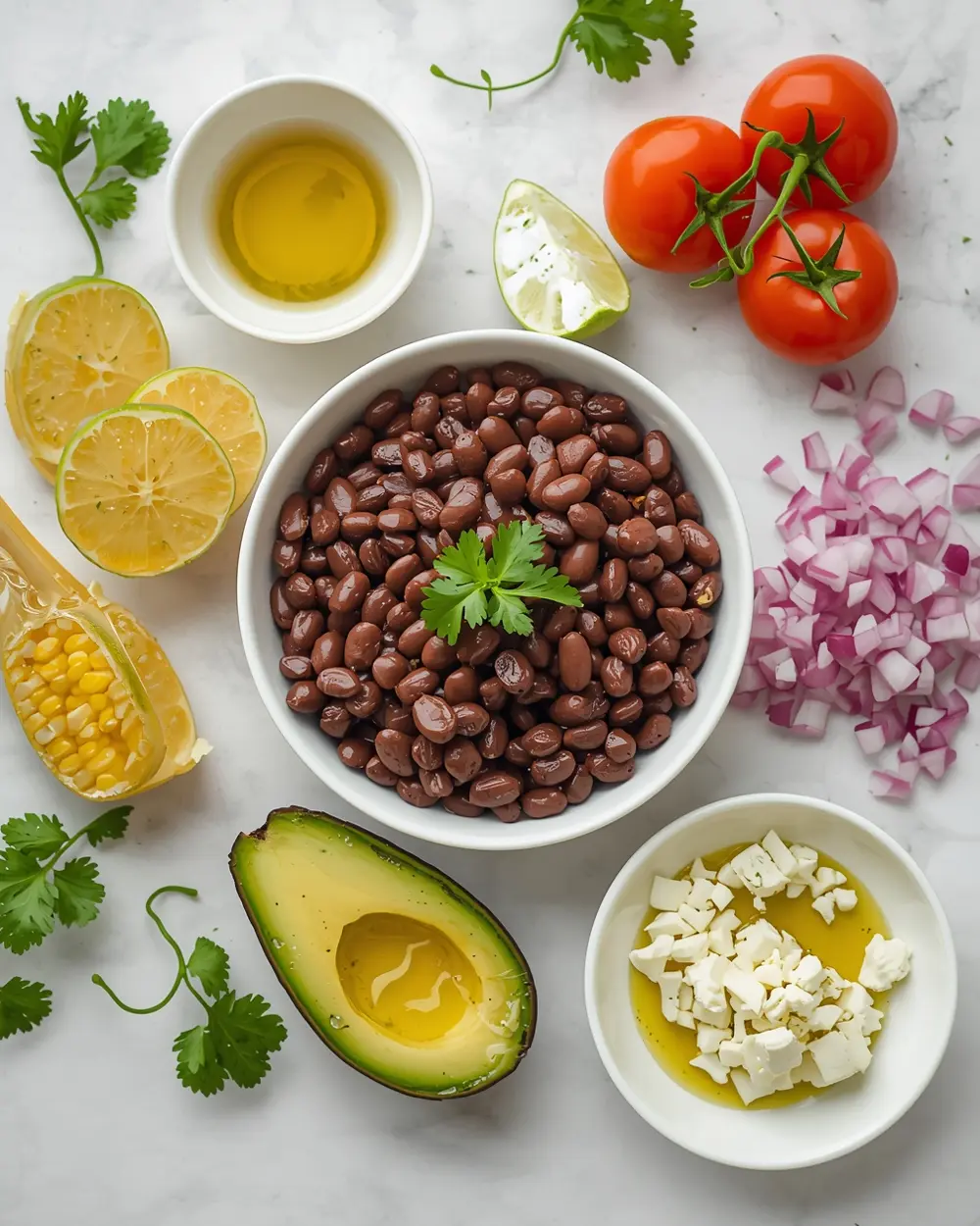 Ingredients for bean and corn salad summer