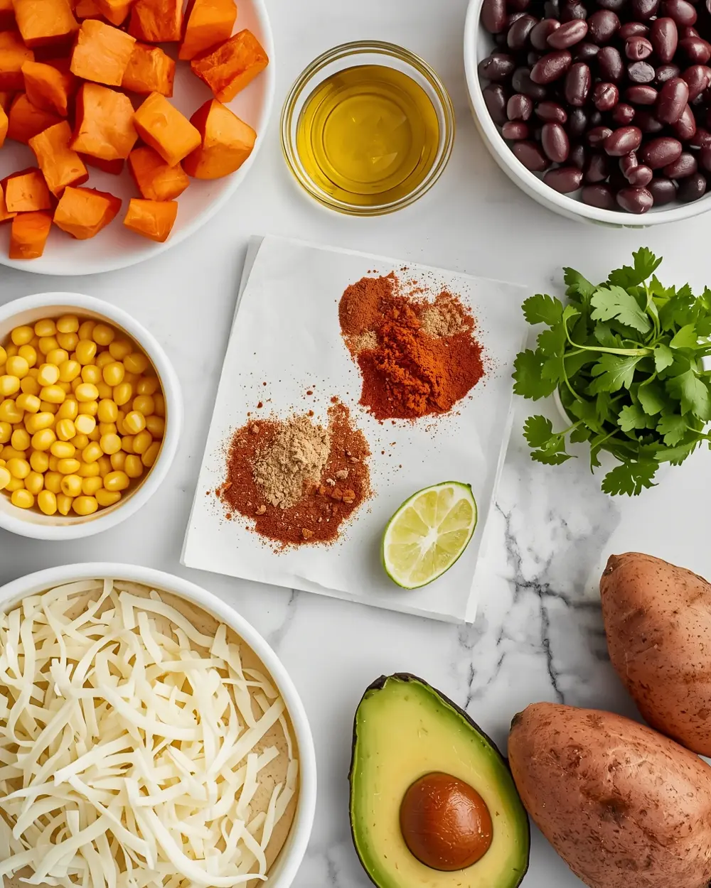 Ingredients for black bean sweet potato tacos