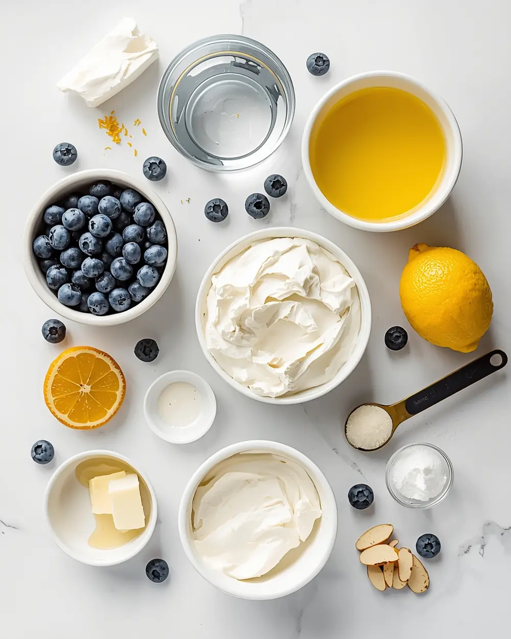 Ingredients for blueberry lemon poke cake