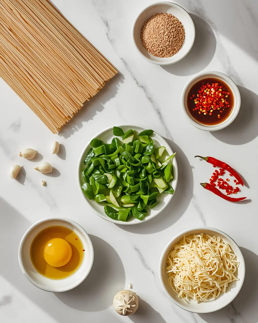Ingredients for bok choy garlic noodles
