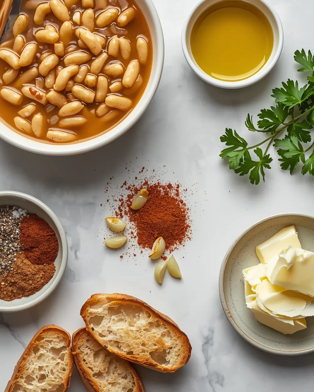 Ingredients for brothy white beans toast