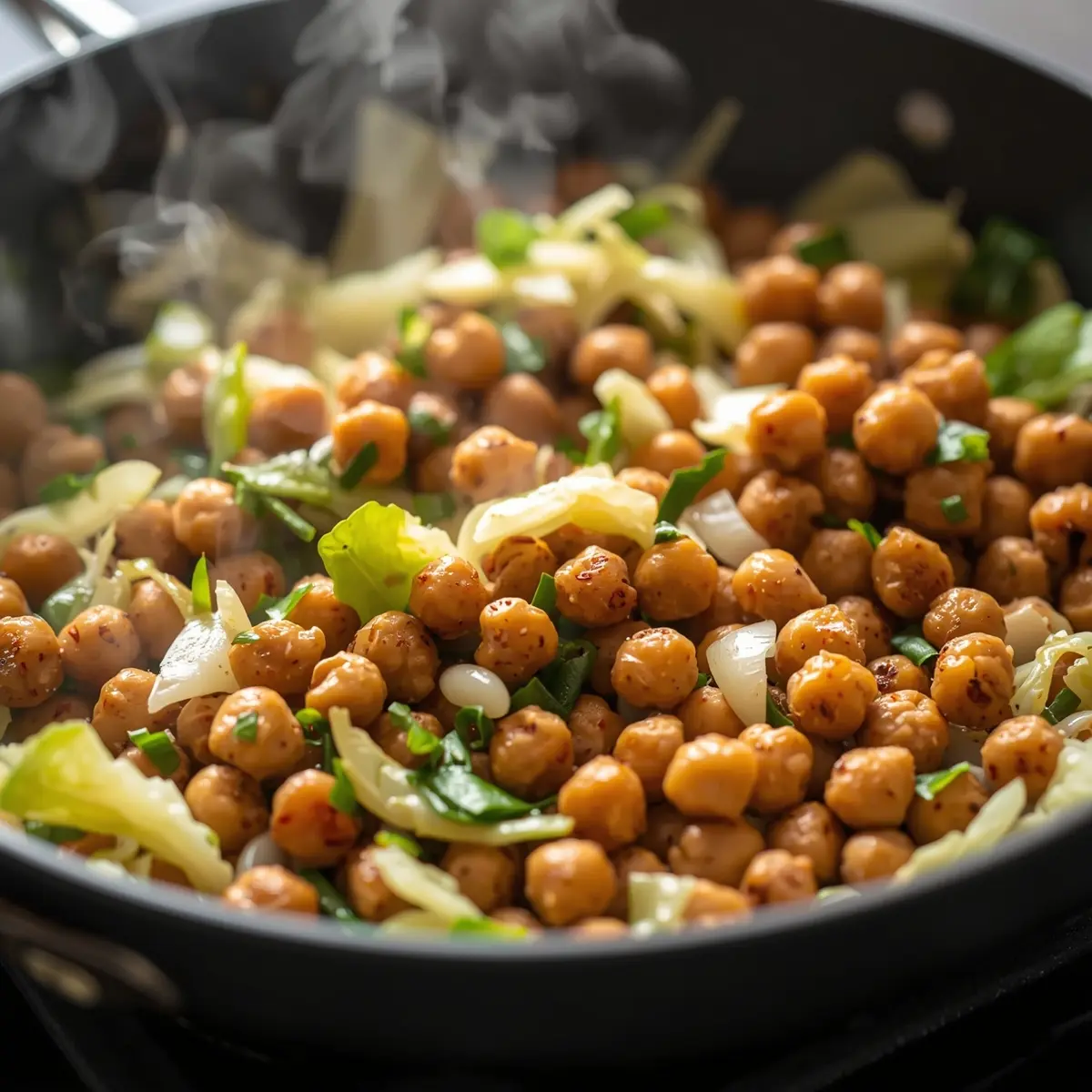 Cooking instructions for cabbage and chickpea stir fry