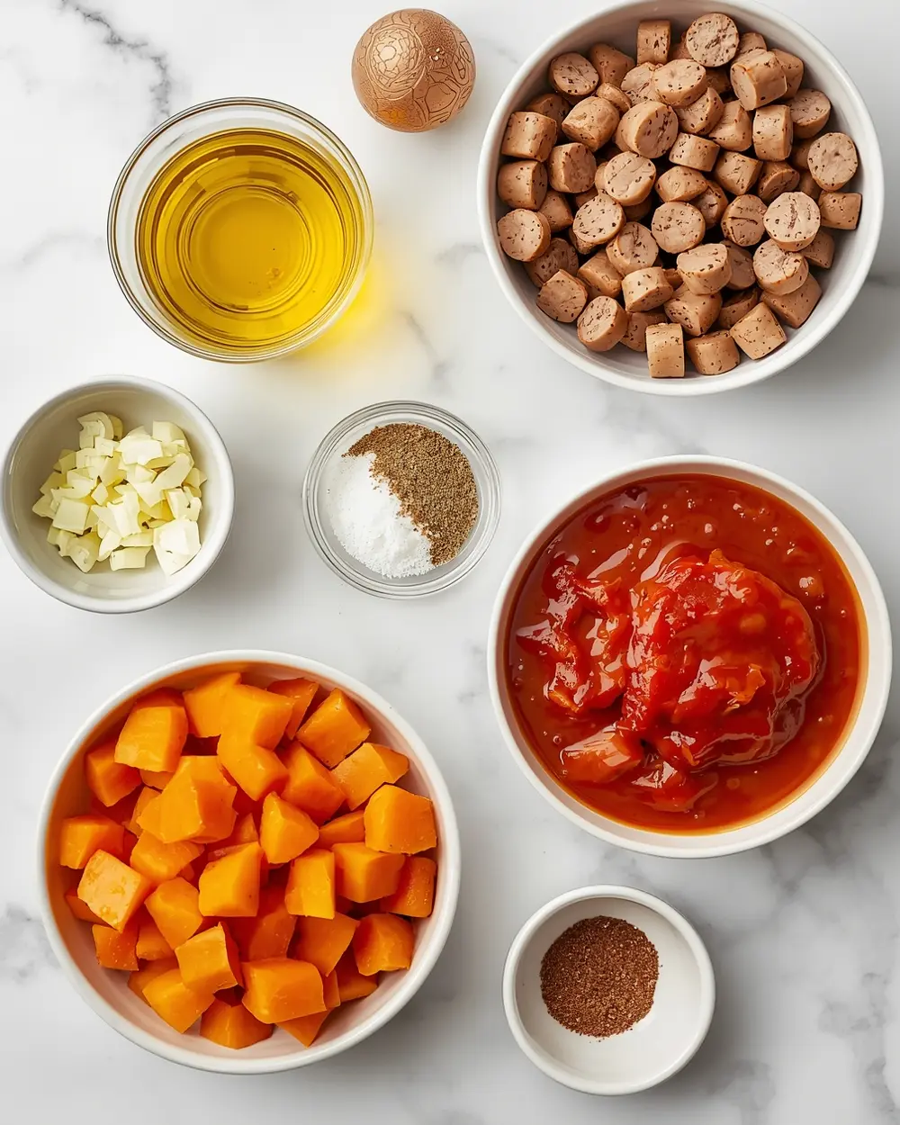 Ingredients for cabbage and sausage skillet