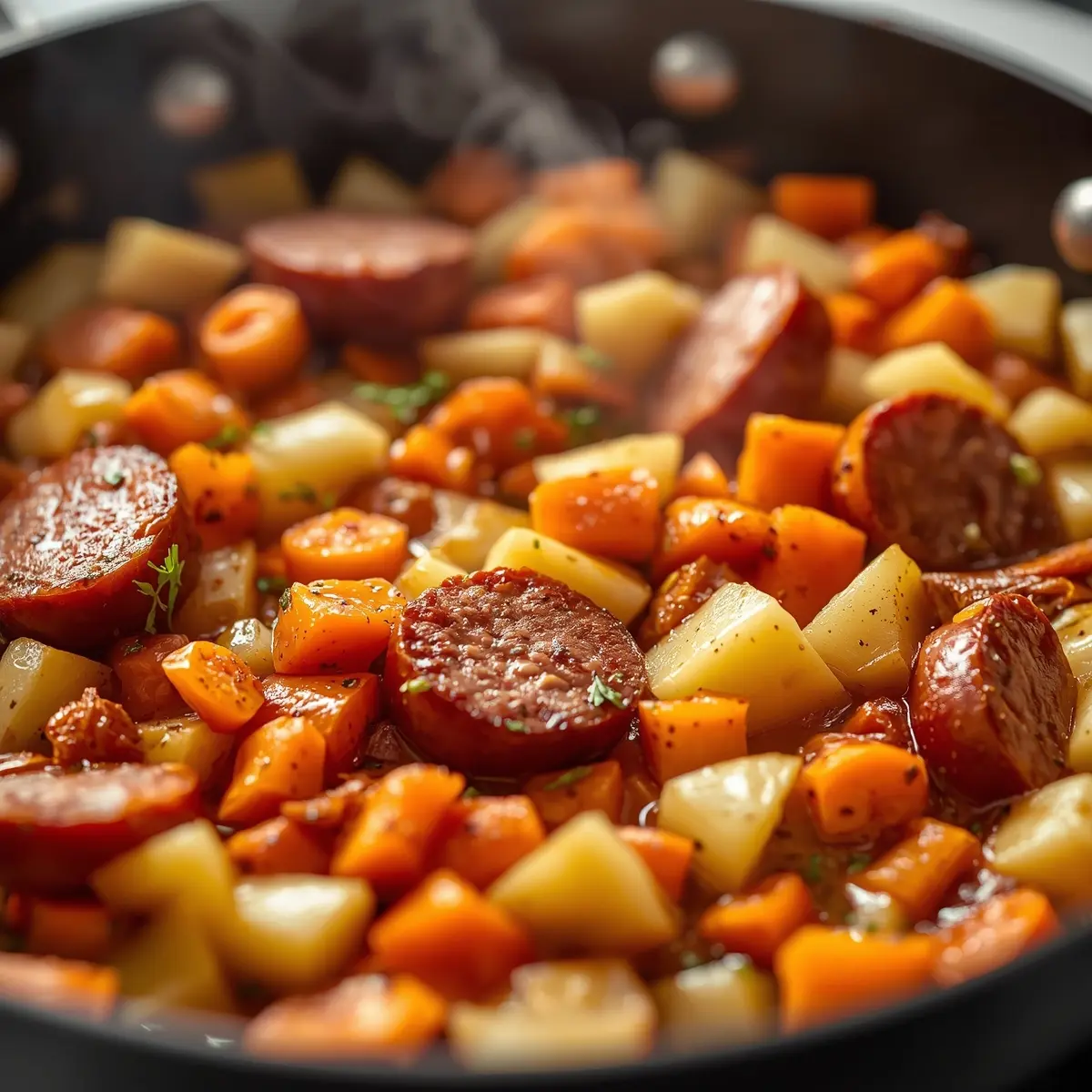 Cooking instructions for cabbage and sausage skillet