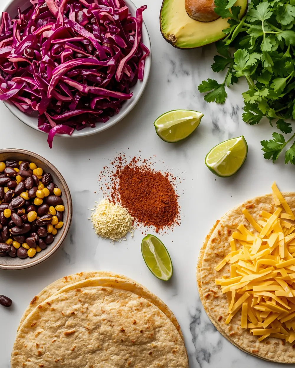 Ingredients for cabbage tacos vegetarian