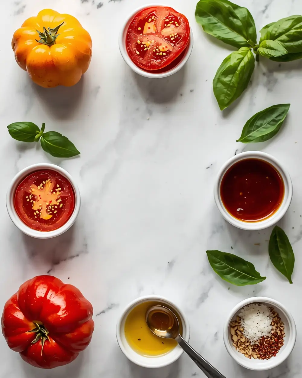 Ingredients for caprese salad heirloom tomato