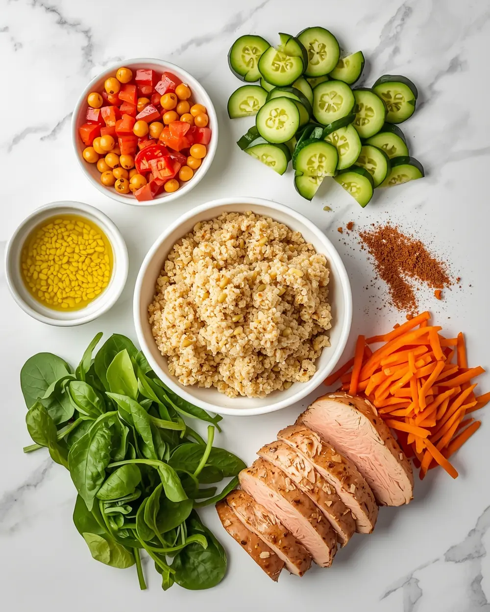 Ingredients for chickpea Buddha bowl summer