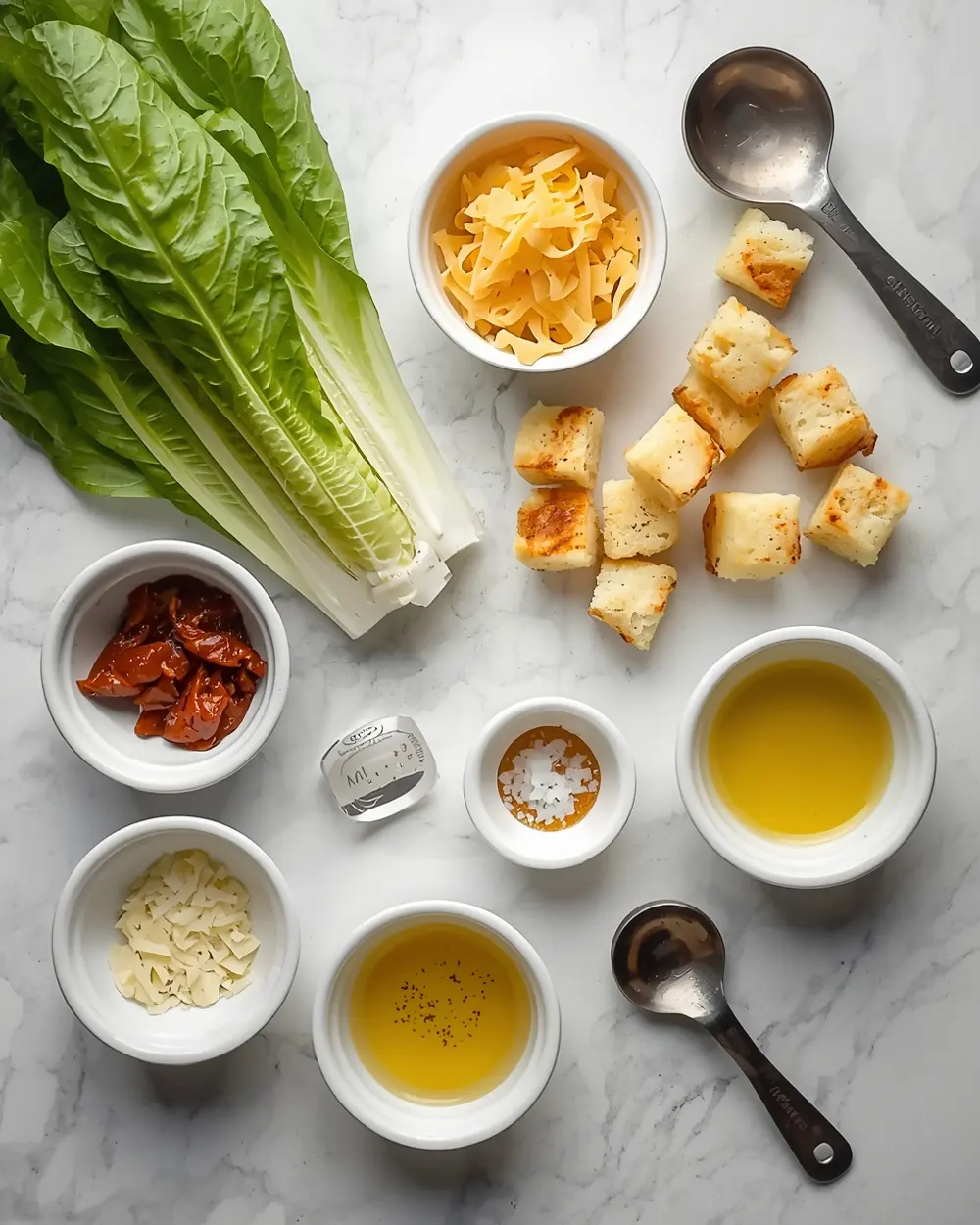 Ingredients for classic Caesar salad homemade