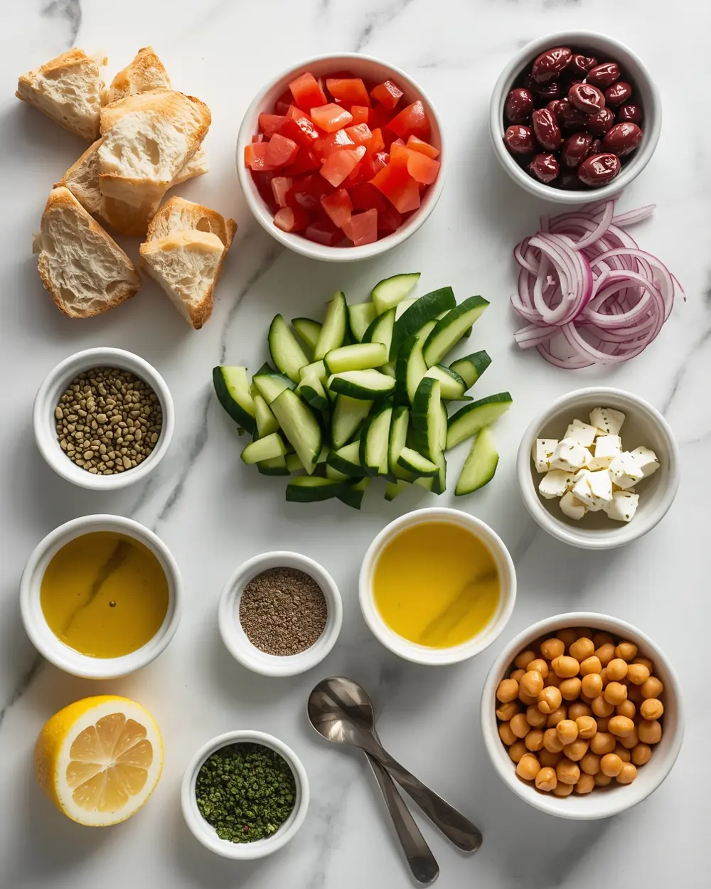 Ingredients for classic panzanella Italian summer