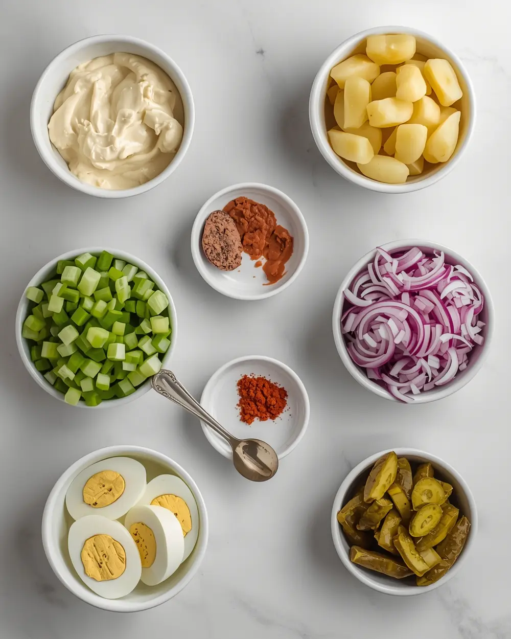 Ingredients for classic potato salad BBQ