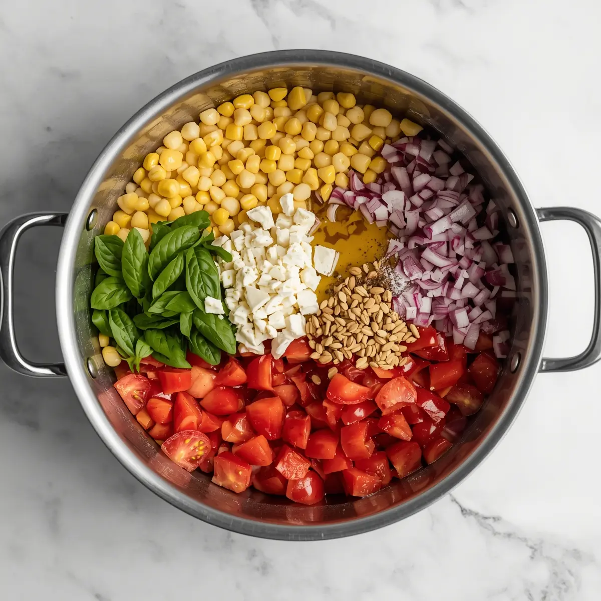 Cooking instructions for corn tomato basil salad