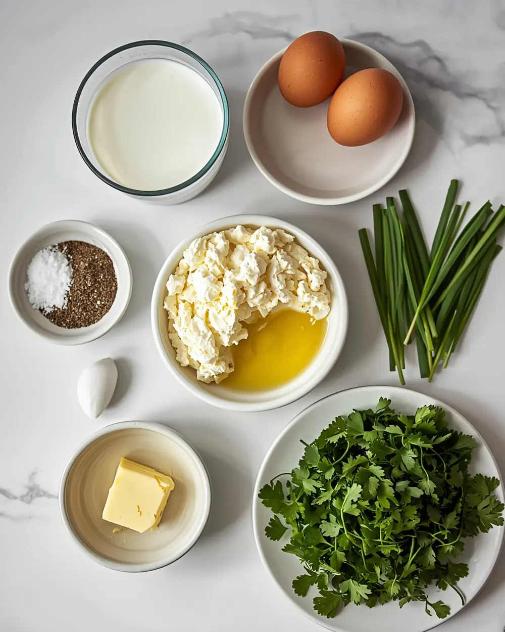 Ingredients for cottage cheese scrambled eggs