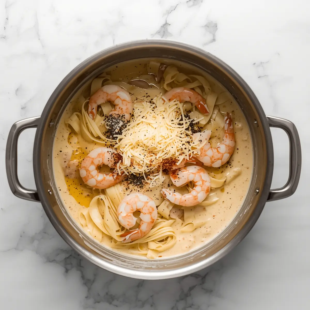 Cooking instructions for creamy garlic shrimp pasta