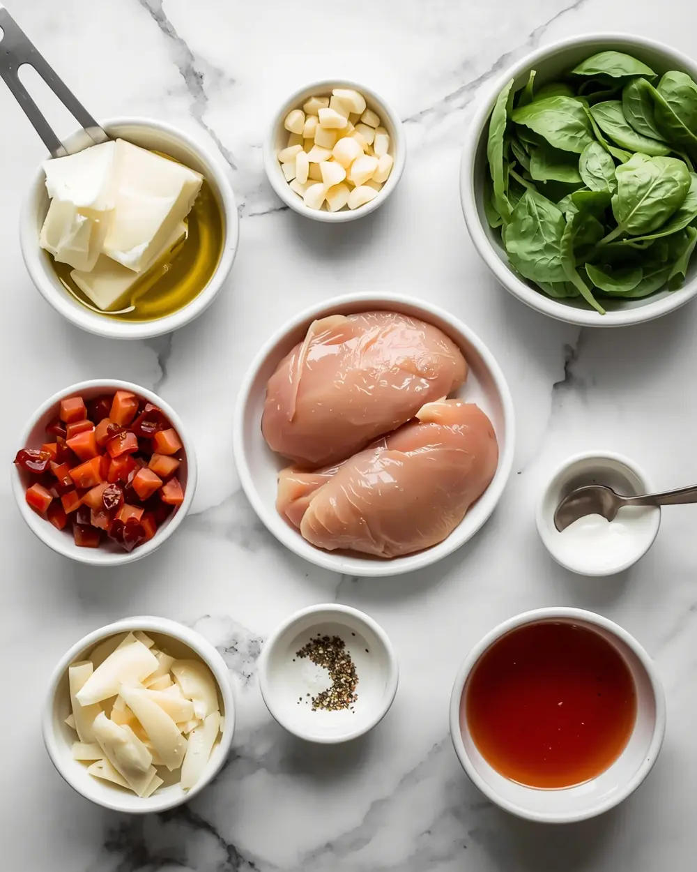 Ingredients for creamy tuscan chicken one pan