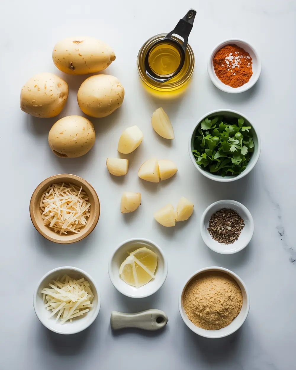Ingredients for crispy smashed potatoes garlic