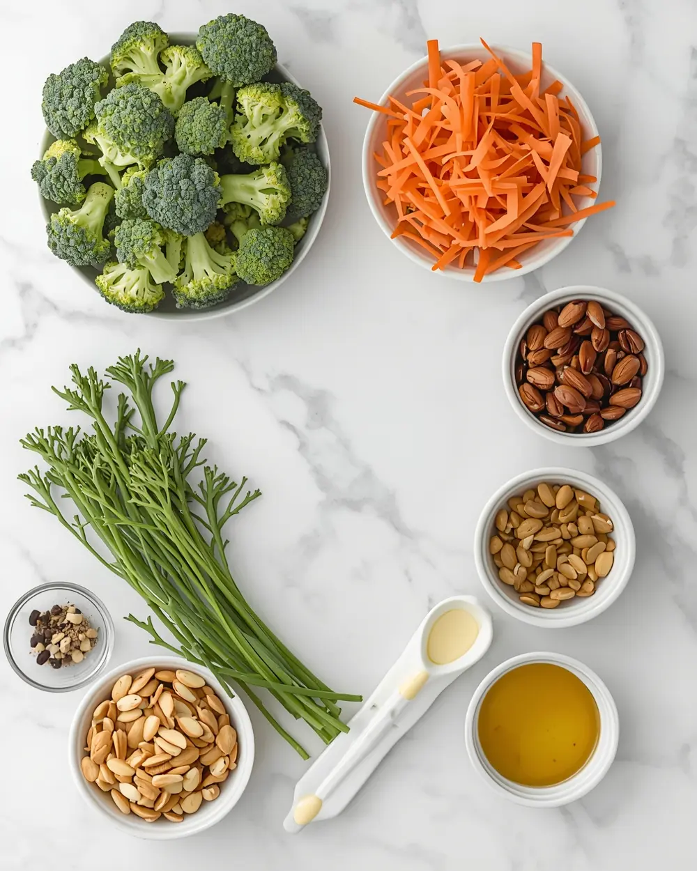 Ingredients for crunchy broccoli salad potluck