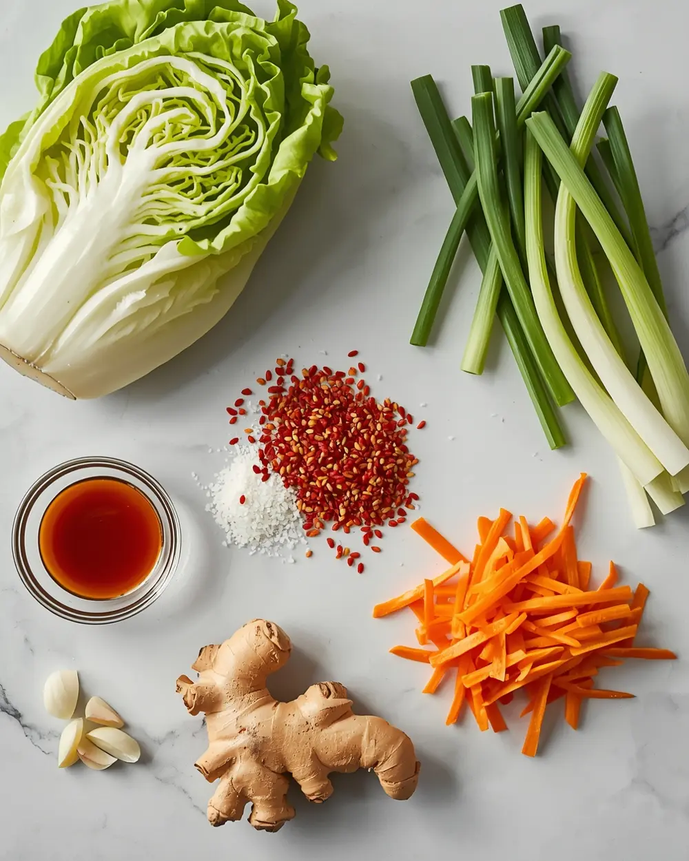 Ingredients for fermented cabbage kimchi
