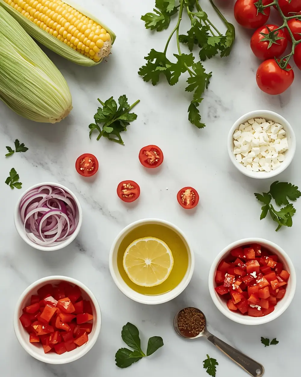 Ingredients for fresh corn salad BBQ