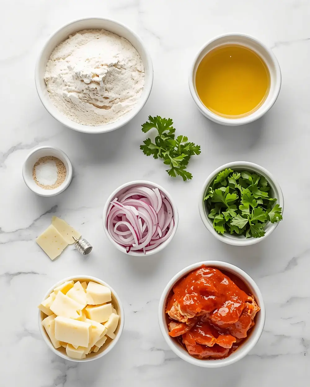 Ingredients for grilled BBQ chicken flatbread