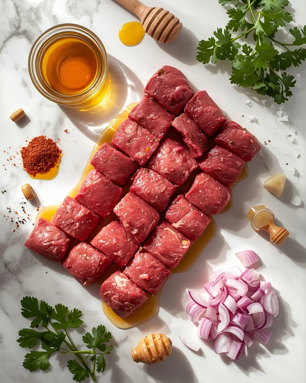 Ingredients for grilled beef skewers