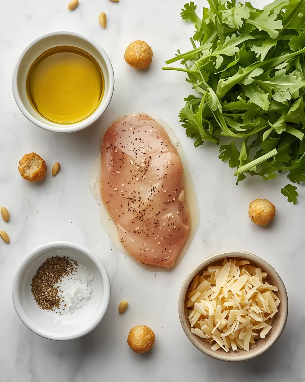 Ingredients for grilled chicken Caesar salad
